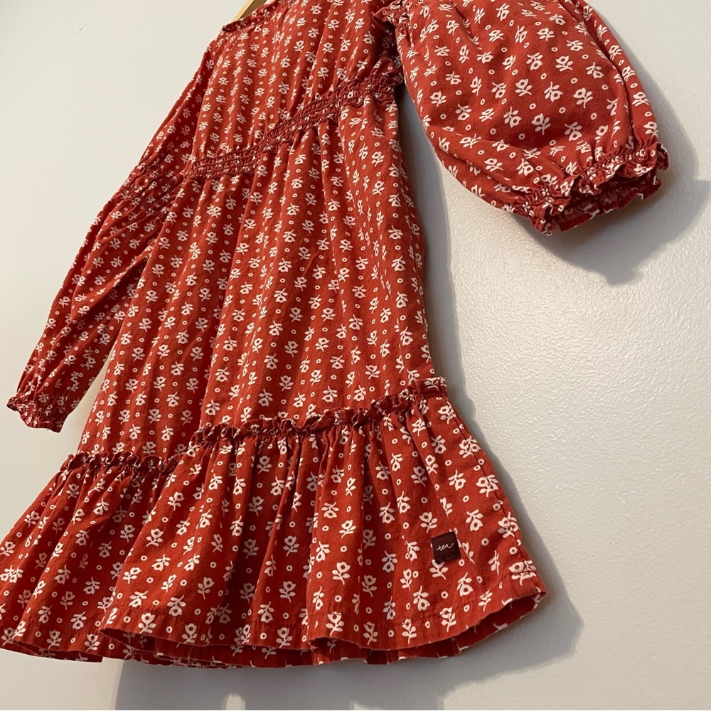 Tea Collection Girls Rust Floral Peasant Dress